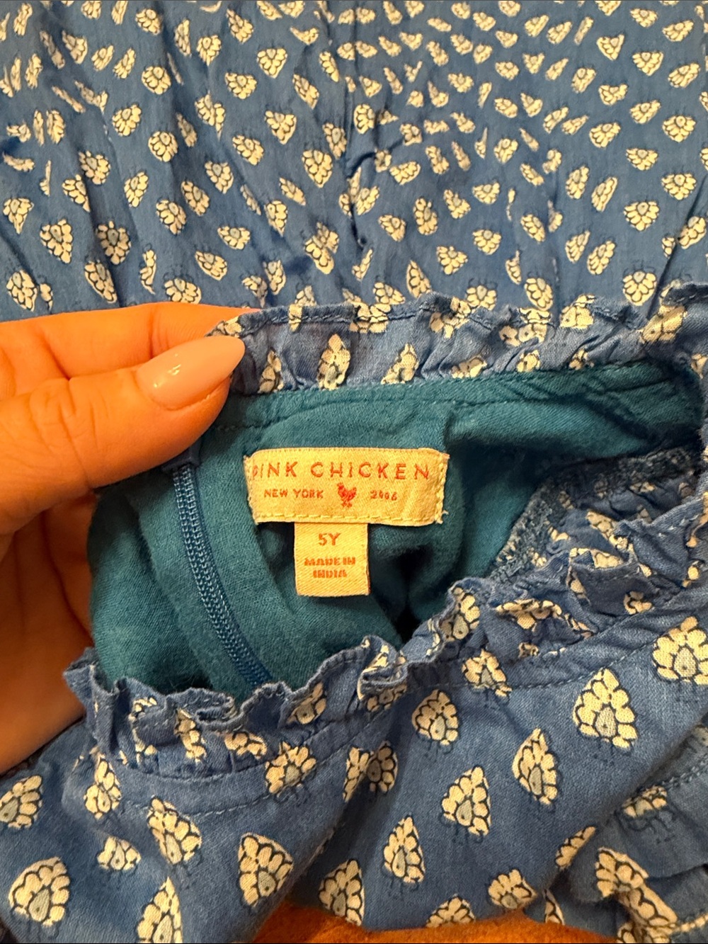 Pink Chicken Blue Ruffle Sleeve Dress - Picture 6 of 6